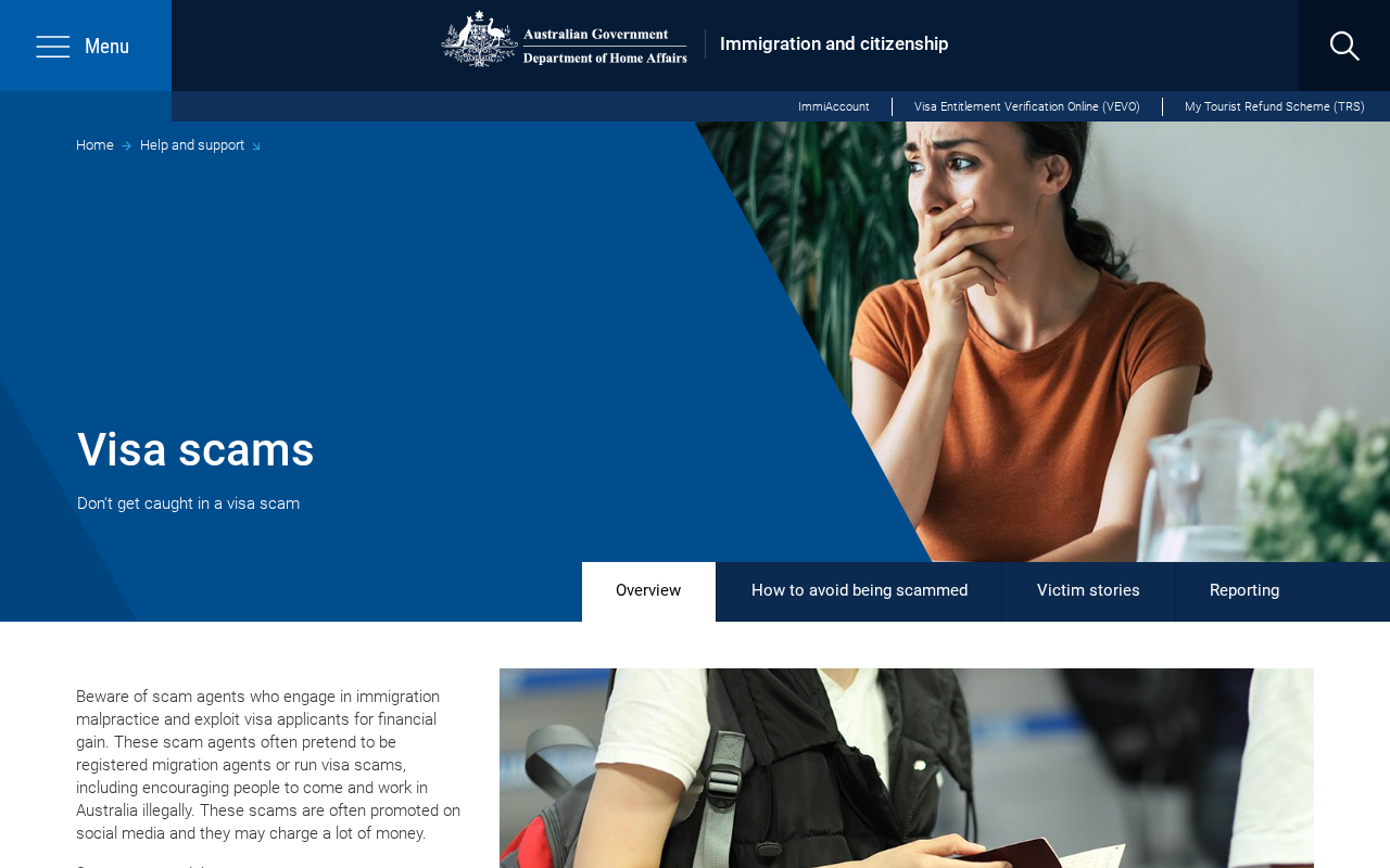 Official Department of Home Affairs visa scams page with the heading Do not get caught in a visa scam