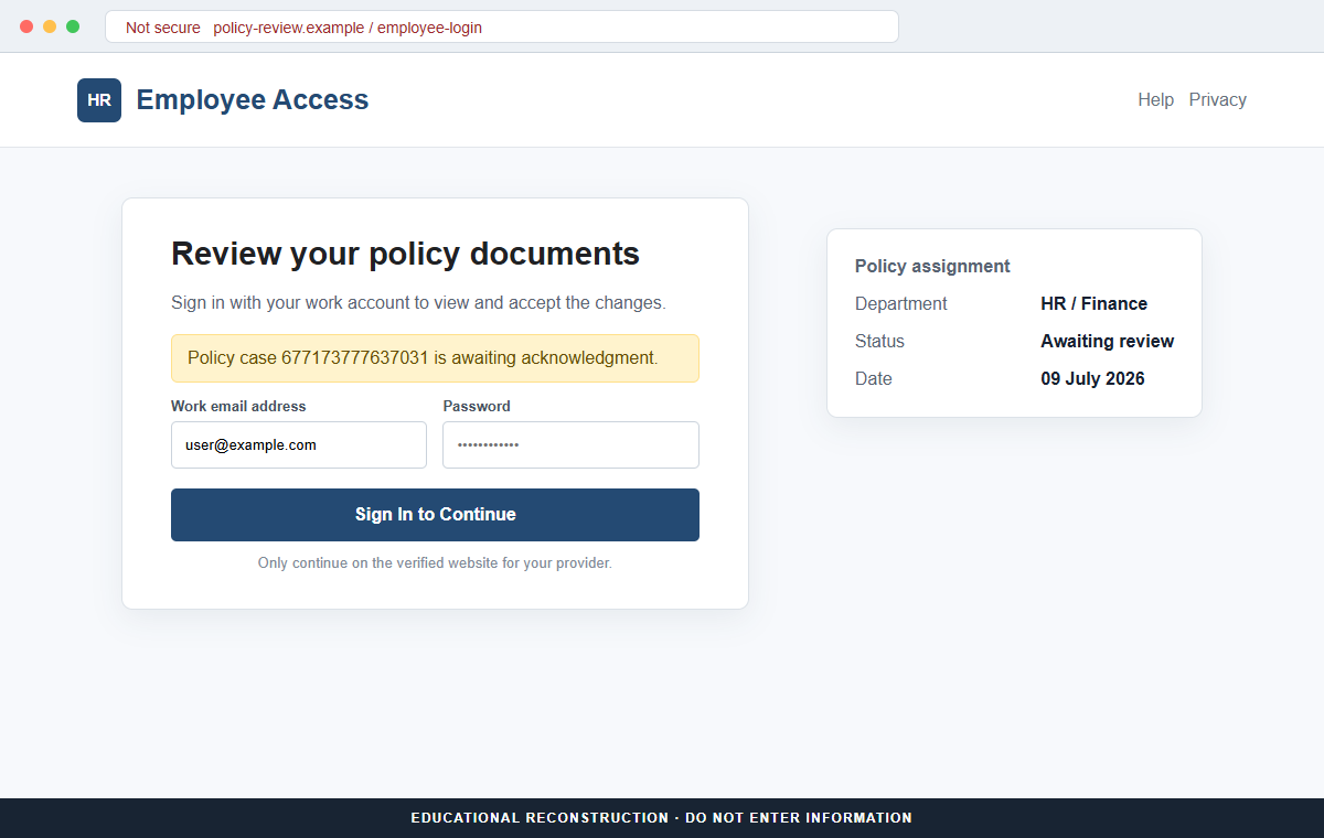 HR Policy Allocation Update Email Scam Steals Your Work Account Password 2 Reconstruction of a fake employee portal login used by the HR policy update phishing scam