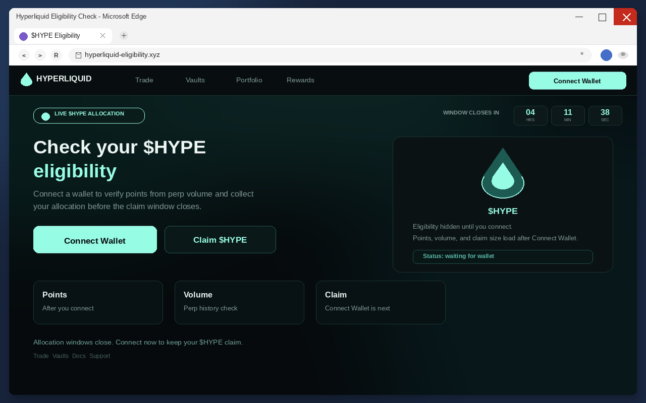 Fake Hyperliquid airdrop claim page with Connect Wallet