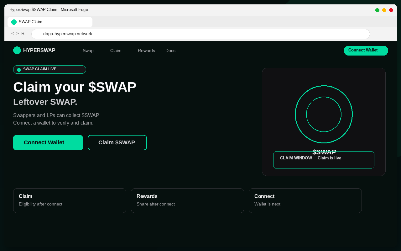 HyperSwap Airdrop EXPOSED: Fake $SWAP Claim Pages Drain Wallets 1 Fake HyperSwap $SWAP airdrop claim page with Connect Wallet