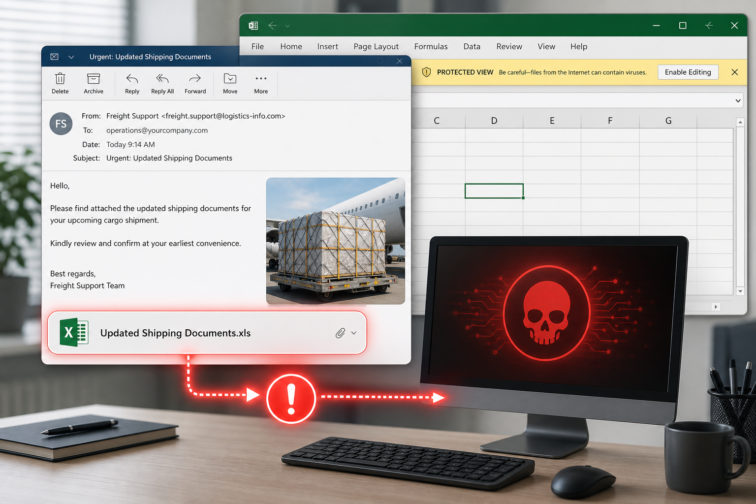 Fake Insoorya cargo email delivering a malicious Excel spreadsheet