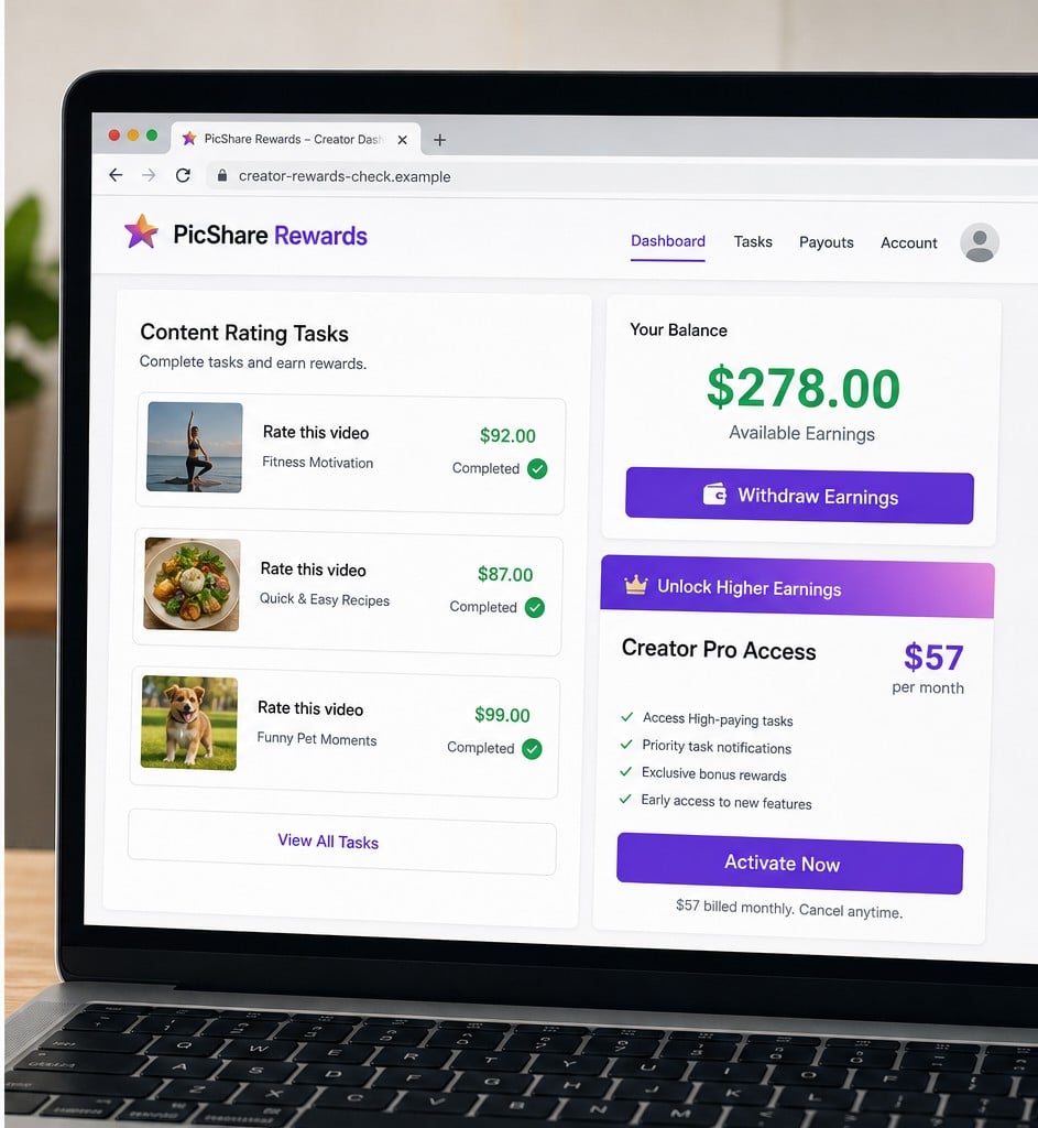 Instagram Rewards Program Scam: Fake Earnings 2 Reconstruction of a fake social media task dashboard showing $278 earnings