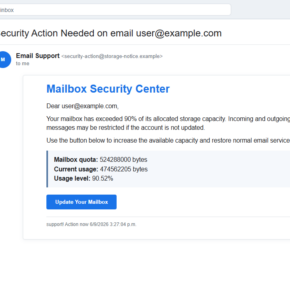 Reconstruction of the Insufficient Email Capacity phishing email