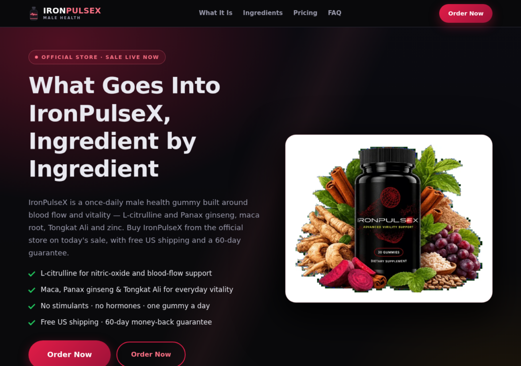 Screenshot of the IronPulseX supplement landing page