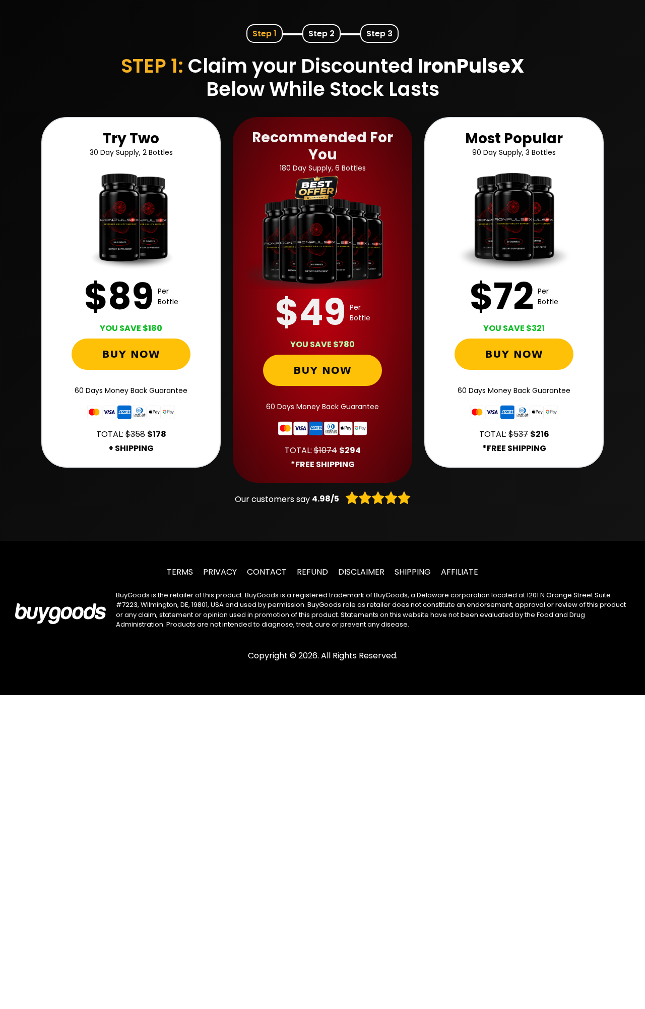 IronPulseX Reviews Exposed: Fake or Real? Full Scam Investigation 2026 2 IronPulseX checkout showing two, three, and six bottle pricing packages