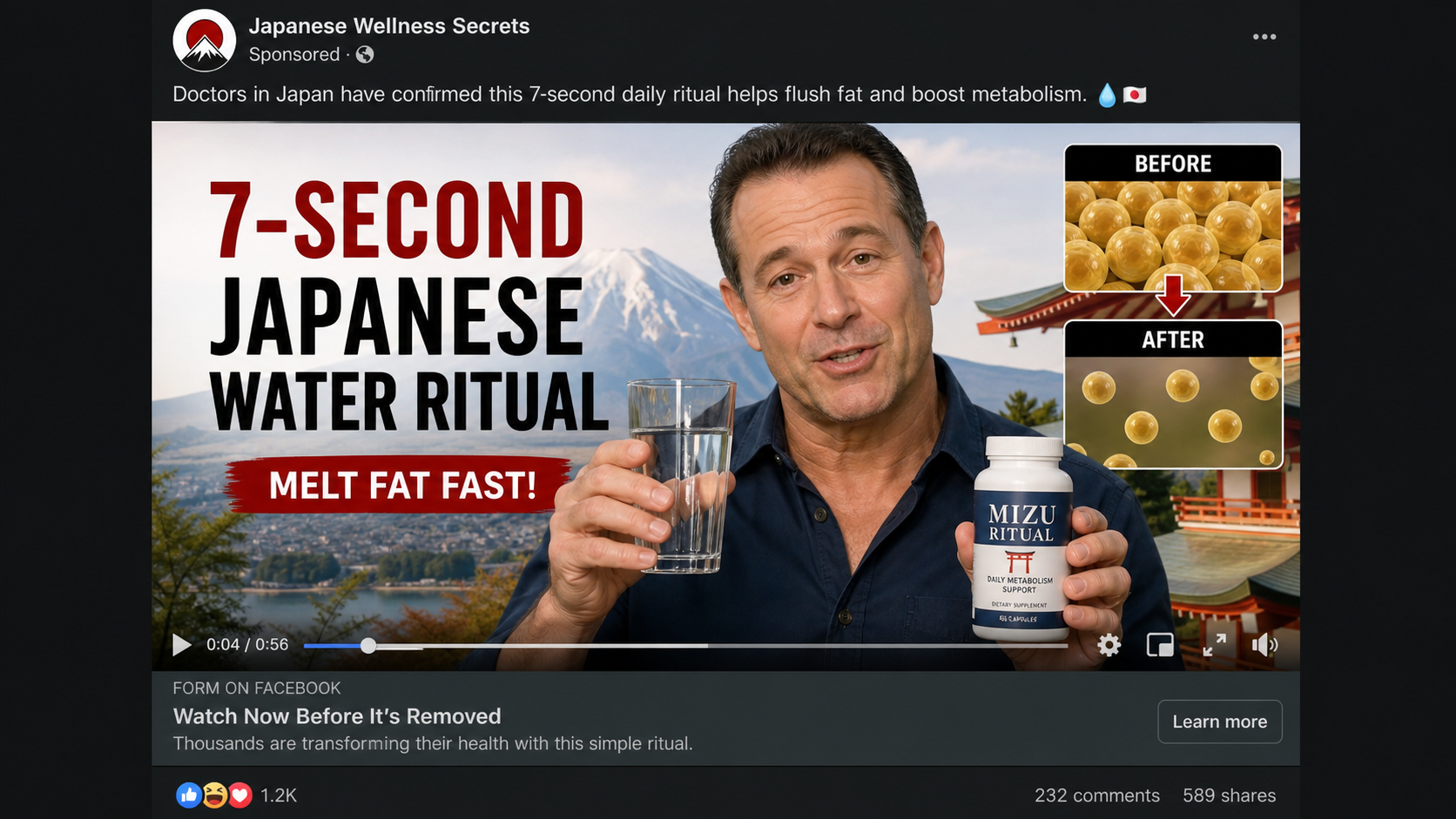 Japanese Water Ritual Scam: Fake Weight Loss Claims 1 Realistic reconstruction of a Japanese water ritual weight loss scam ad