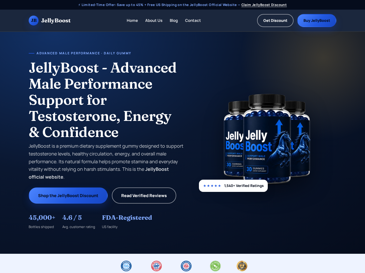 Jelly Boost Exposed: Fake or Real? Our Supplement Investigation Reveals All 2 JellyBoost male performance website promoting blue gummies and multi-bottle packages
