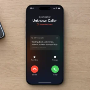 Realistic reconstruction of an incoming job review robocall directing a UK job seeker to WhatsApp