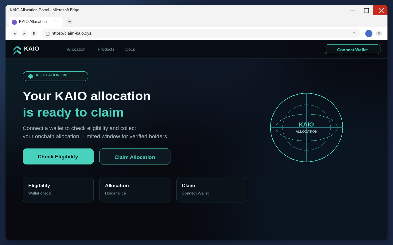 KAIO Allocation EXPOSED: Fake Claim Pages Drain Wallets 1 Fake KAIO allocation claim page with Connect Wallet
