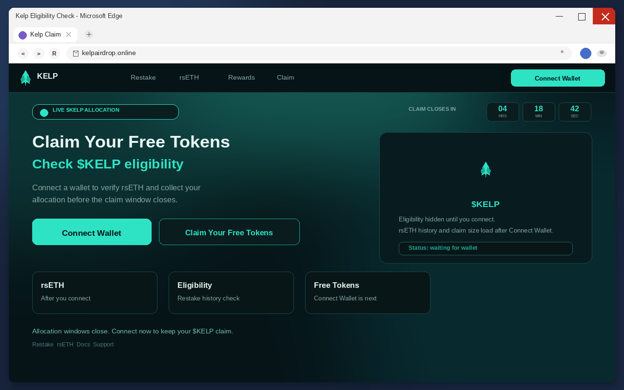 Kelp DAO Airdrop EXPOSED: Fake Claim Pages Drain Wallets 1 Fake Kelp DAO airdrop claim page with Connect Wallet