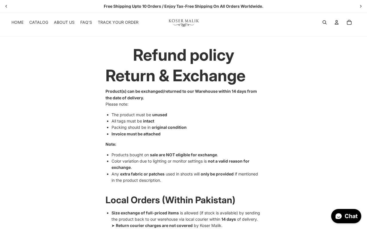 Koser Malik EXPOSED: Sold-Out Catalog, Gmail Shop, Copied Policies 3 Koser Malik refund policy with 14-day exchange rules and customer-paid courier