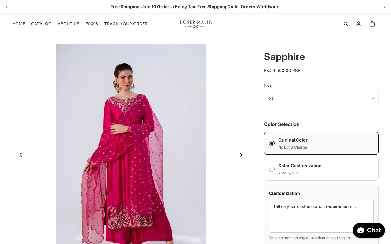 Koser Malik EXPOSED: Sold-Out Catalog, Gmail Shop, Copied Policies 1 Sapphire festive wear product page on kosermalik.com