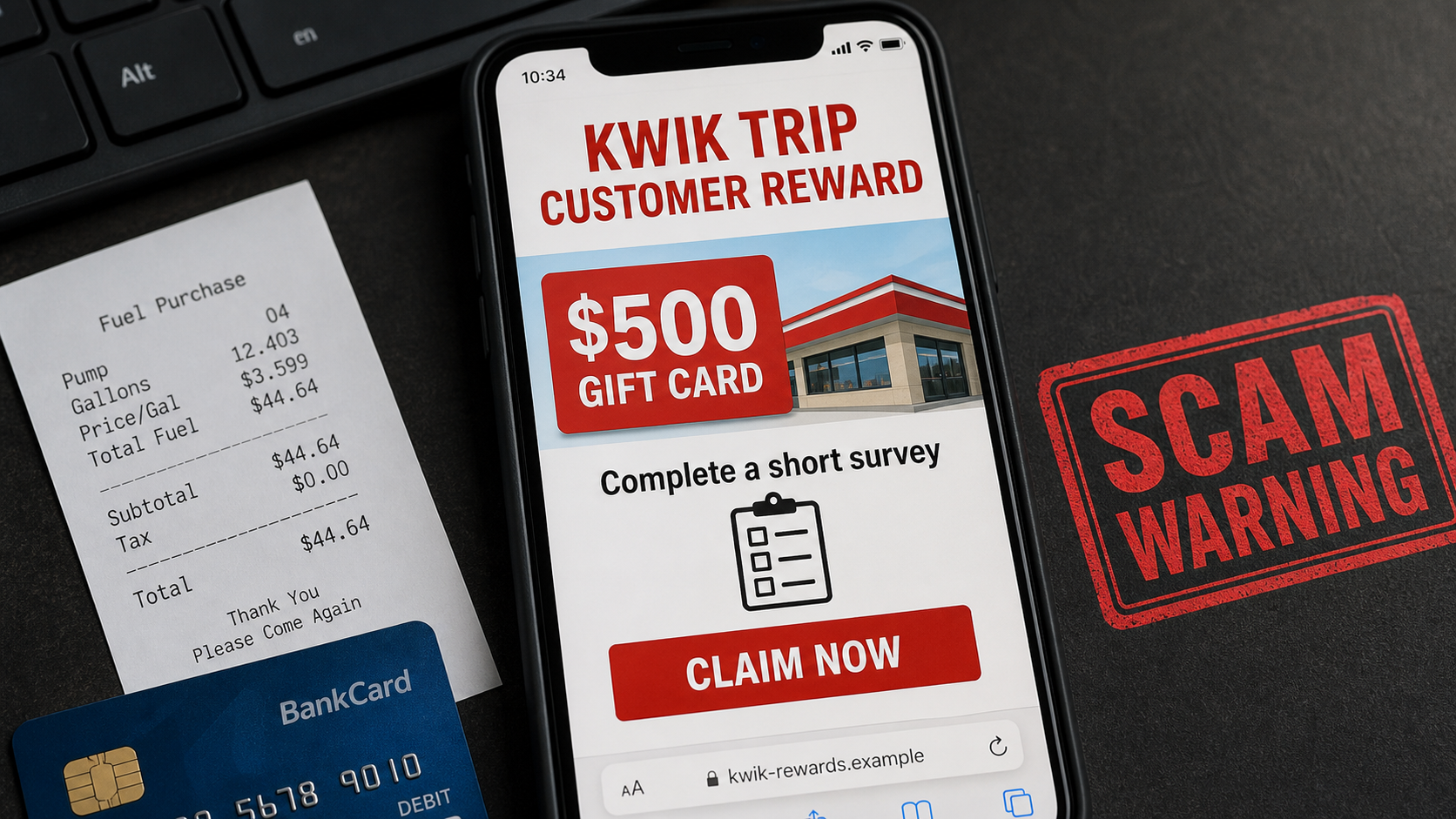 Kwik Trip Scam Warning: Fake Gift Cards, Surveys and Payment Traps 1 Example of a fake Kwik Trip $500 gift card survey promotion
