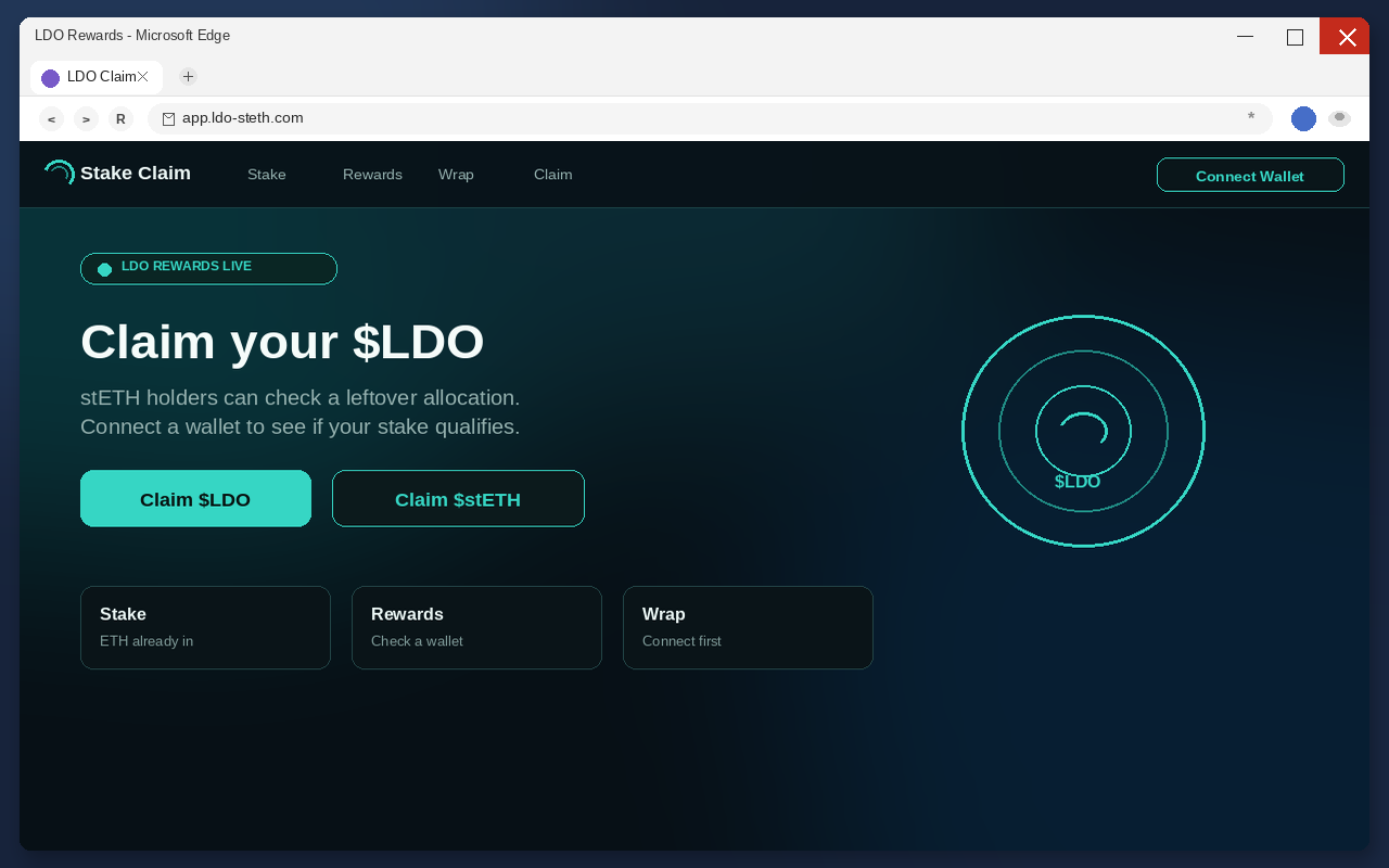 Lido Airdrop EXPOSED: Fake $LDO Claim Pages Drain Wallets 1 Fake Lido airdrop claim page with Connect Wallet