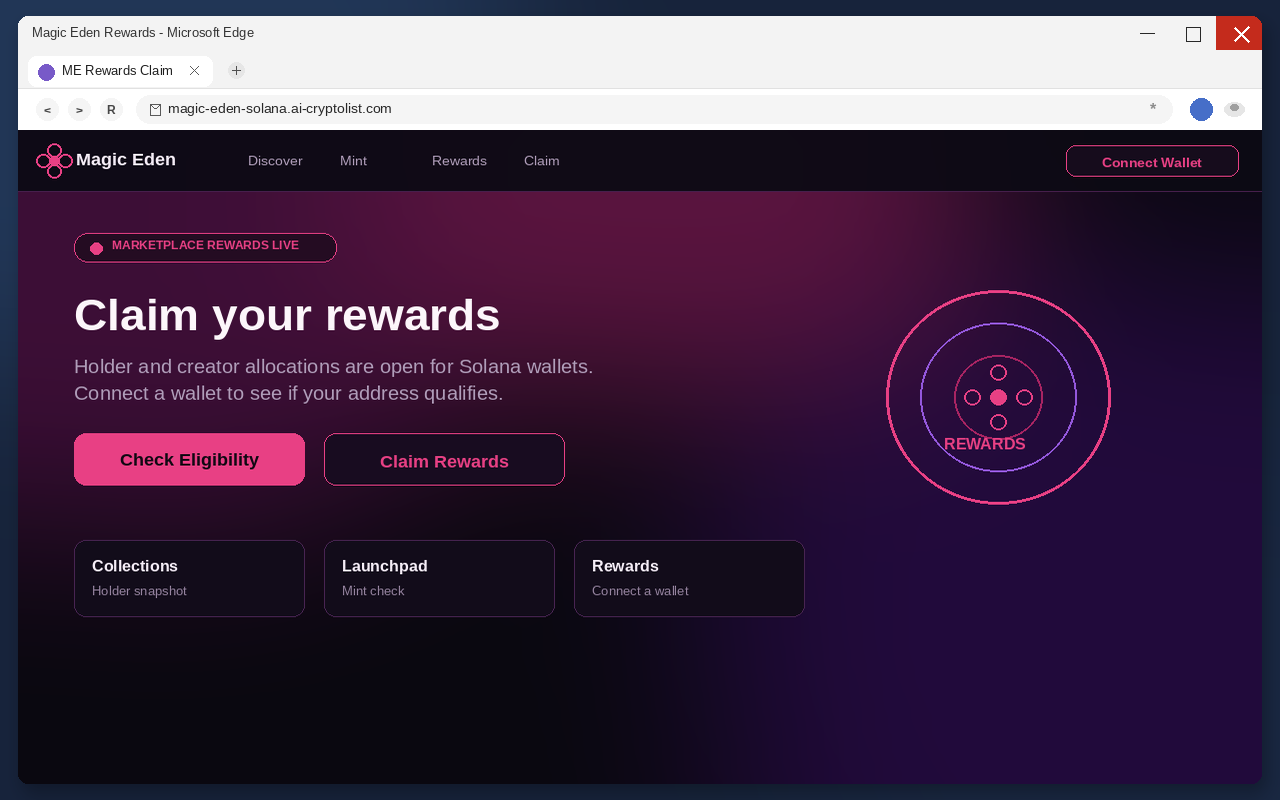 Fake Magic Eden airdrop claim page with Connect Wallet