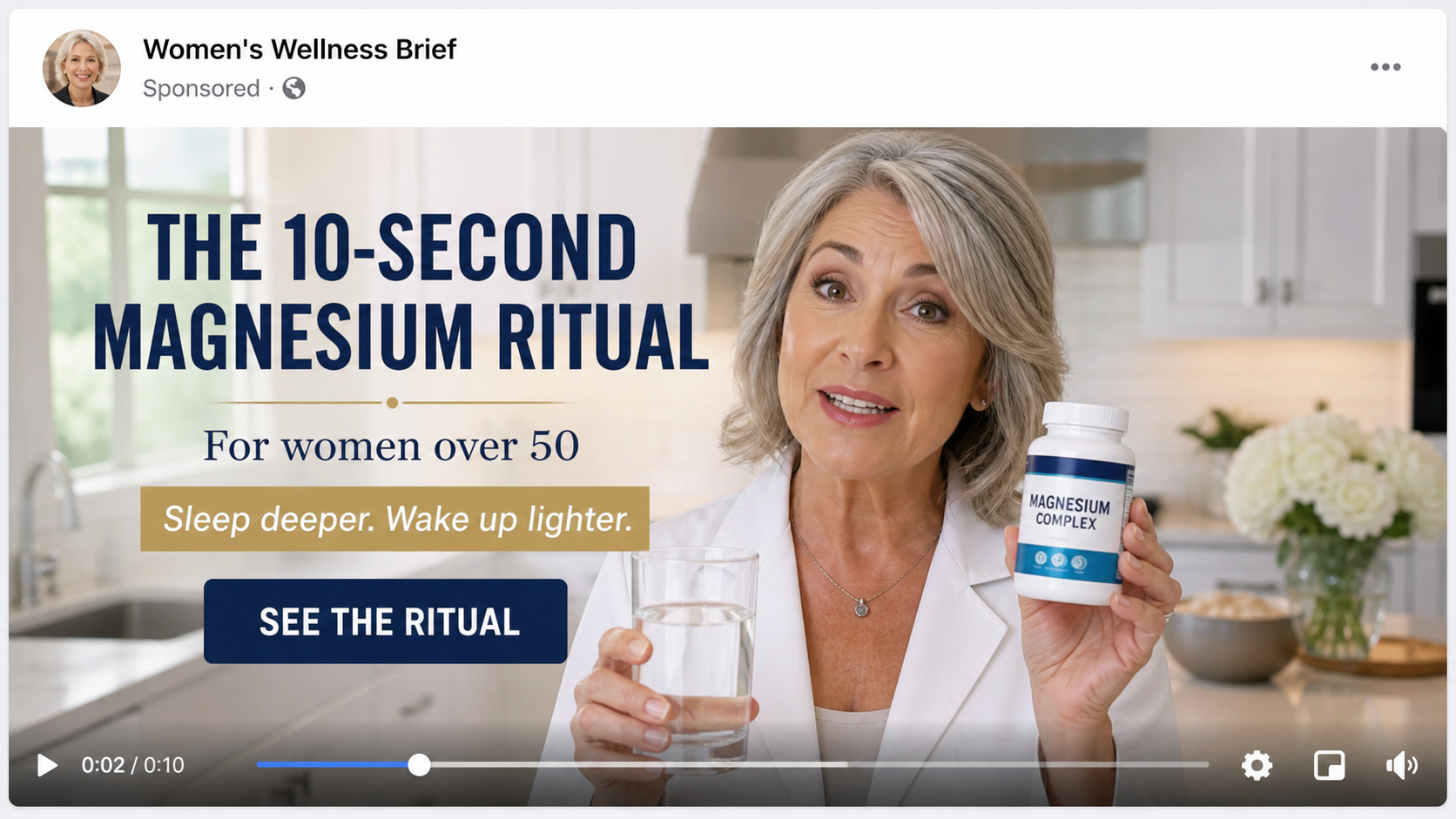 Reconstructed social ad for a 10-second magnesium ritual using a fictional wellness presenter