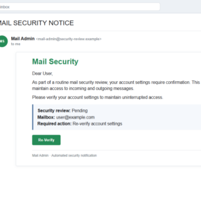 Reconstruction of the phishing email with the subject Mail Security Notice