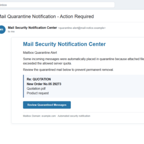 Reconstruction of the Mailbox Quarantine Alert phishing email