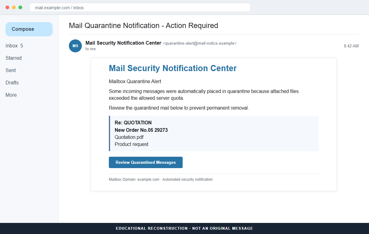 Mailbox Quarantine Alert Email Scam Can Steal Your Entire Webmail Password 1 Reconstruction of the Mailbox Quarantine Alert phishing email