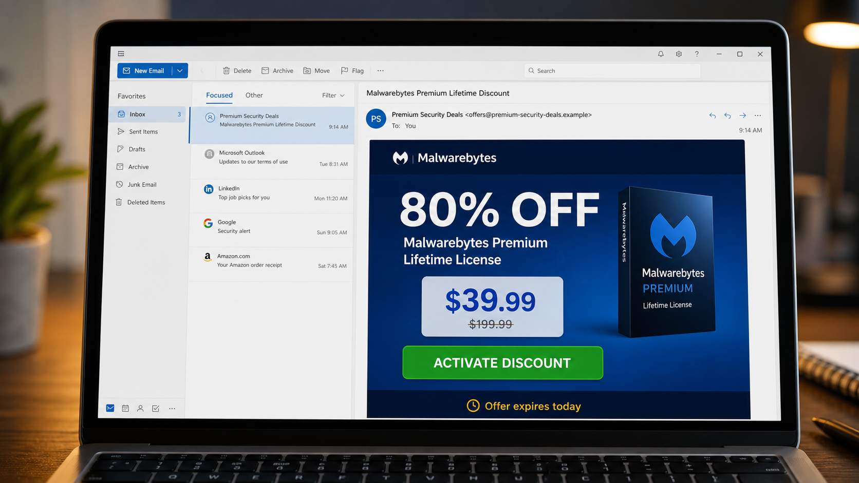 Malwarebytes Premium Discount Scam: Fake Licenses and Renewals 1 Example of a fake Malwarebytes Premium lifetime discount email