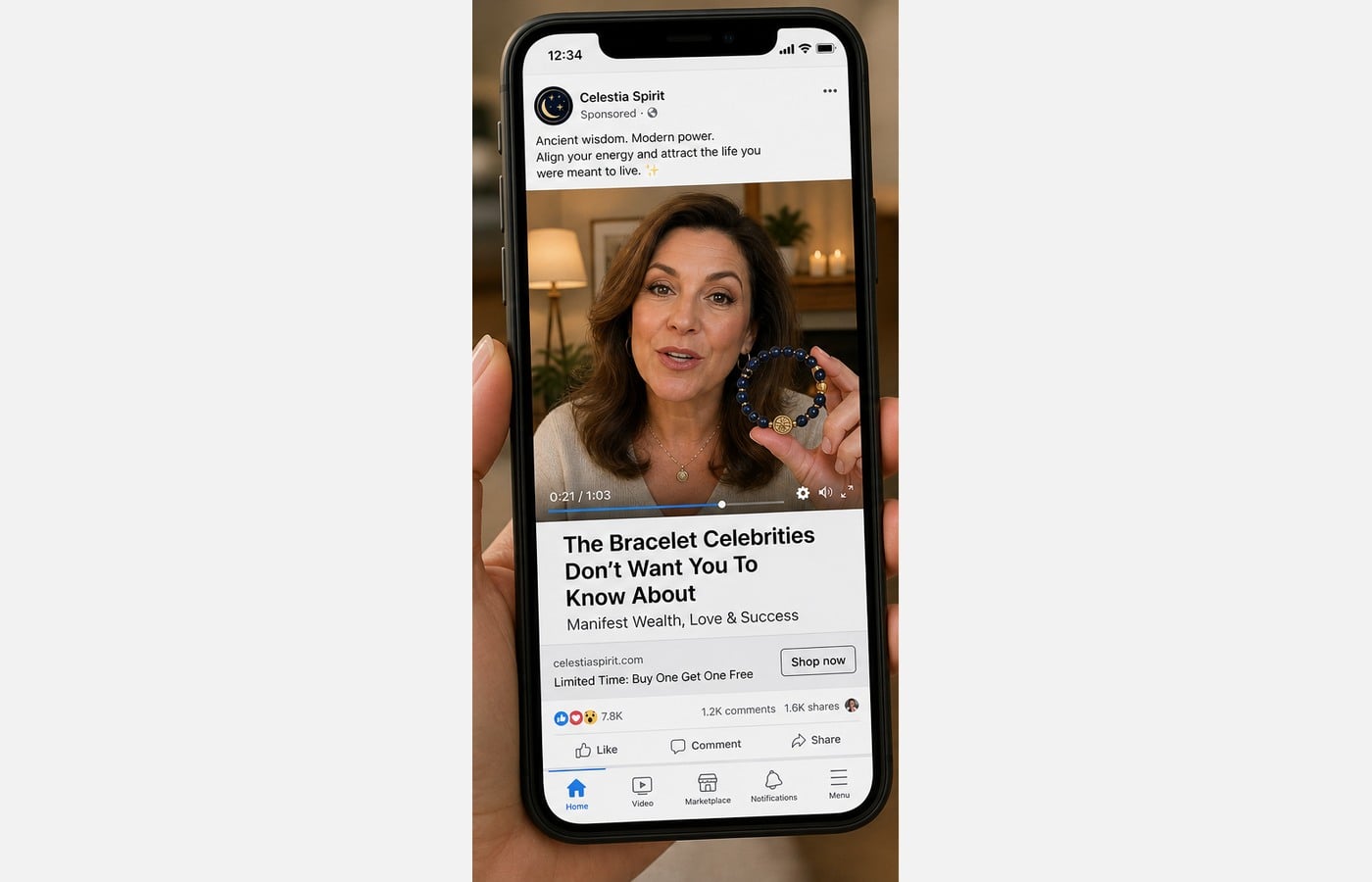 Celebrity Manifestation Bracelet Scam: Fake AI Stories and Hidden Charges 1 Editorial reconstruction of a celebrity manifestation bracelet social media advertisement