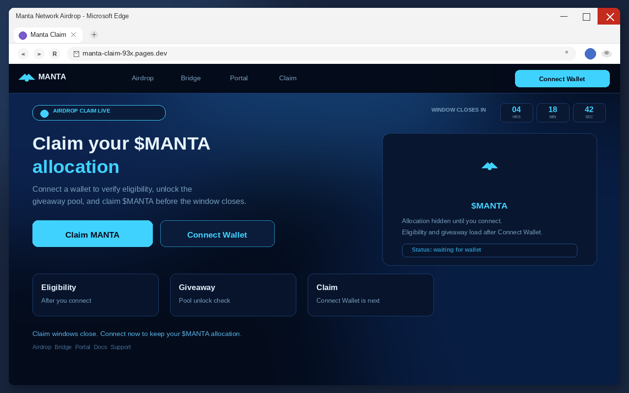 Fake Manta airdrop claim page with Connect Wallet