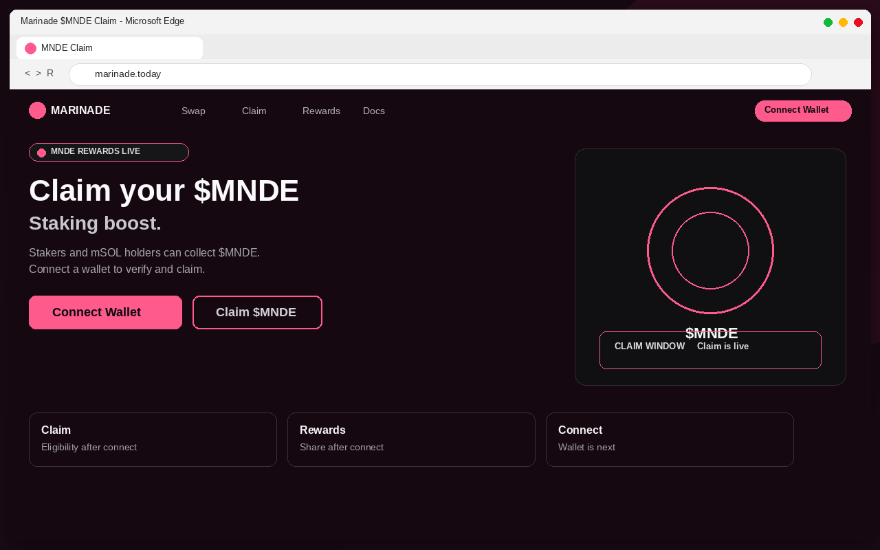 Fake Marinade $MNDE airdrop claim page with Connect Wallet