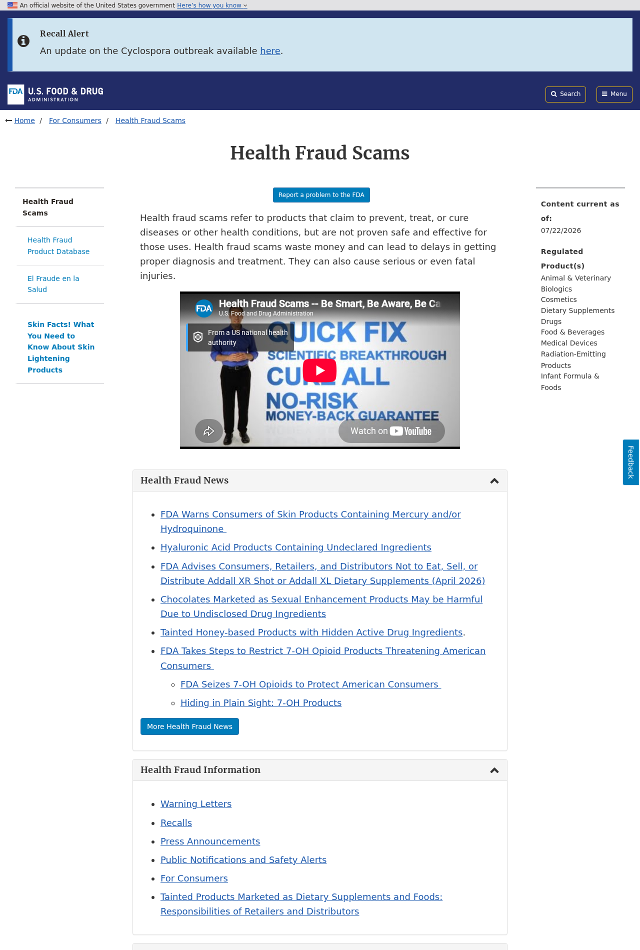 FDA health fraud guidance warning about products promoted with unproven disease treatment claims