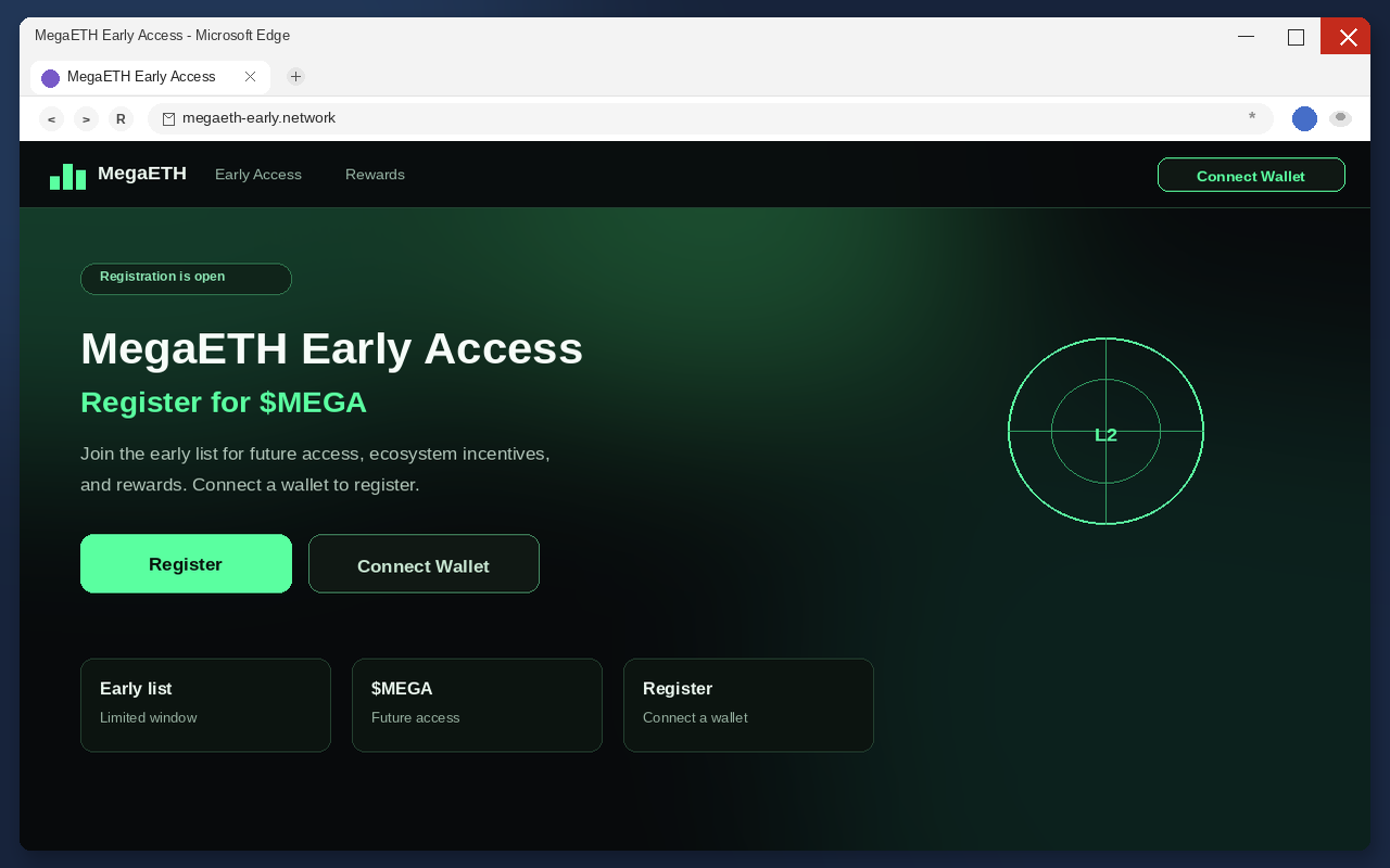 MegaETH Registration EXPOSED: Fake Early Access Pages Drain Wallets 1 Fake MegaETH early-registration page with Connect Wallet