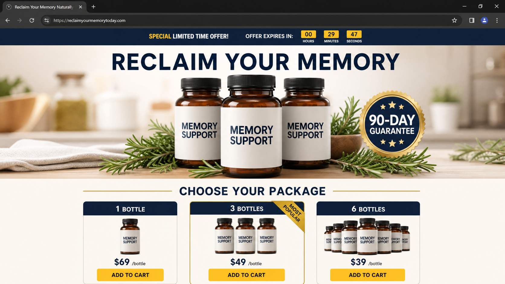 Oprah Alzheimer Cure Scam Exposed: Fake Dr. Bruce Perry Story Investigated 2 Aggressive memory supplement landing page offering one, three, and six bottle bundles