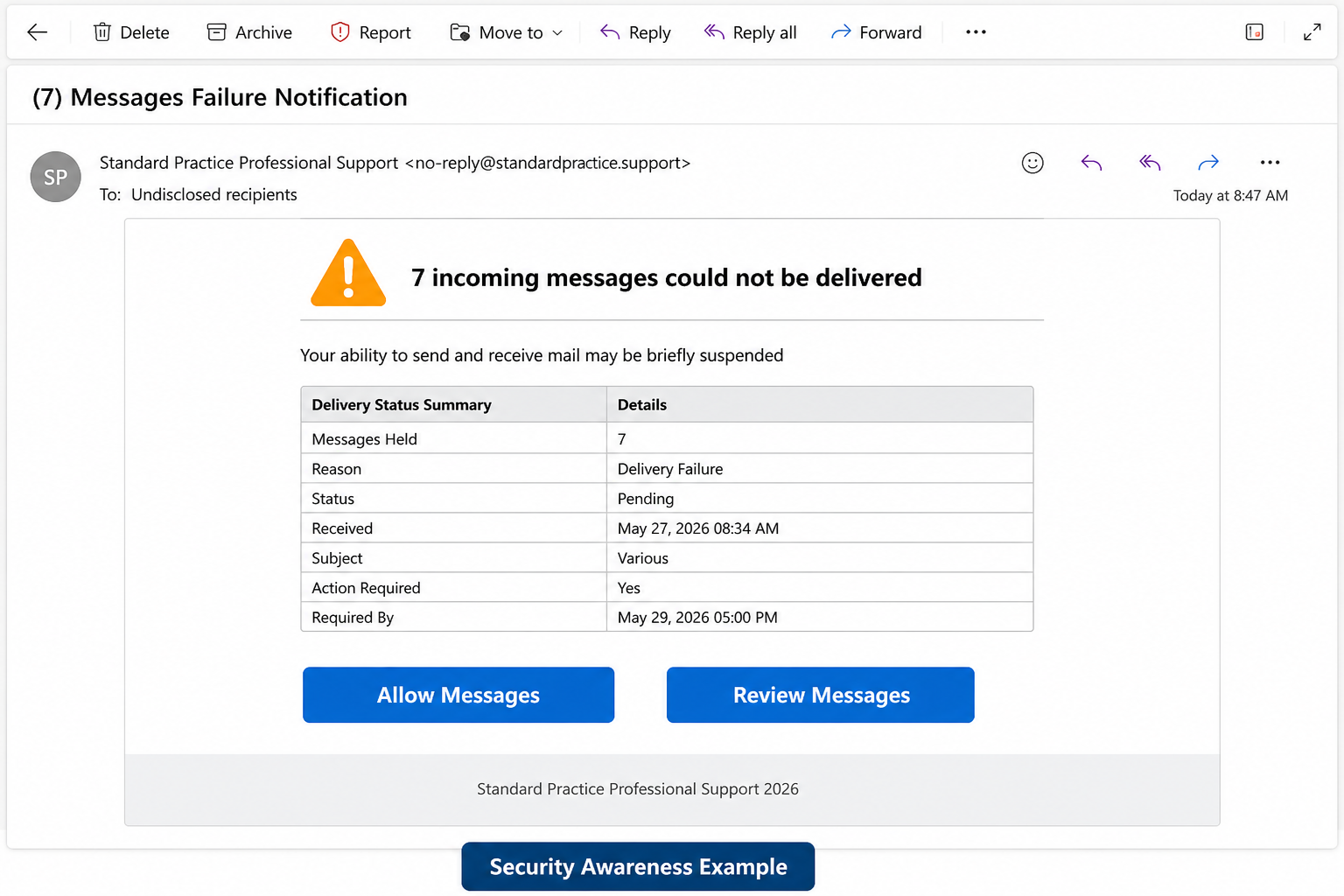 Reconstruction of an email claiming seven incoming messages failed