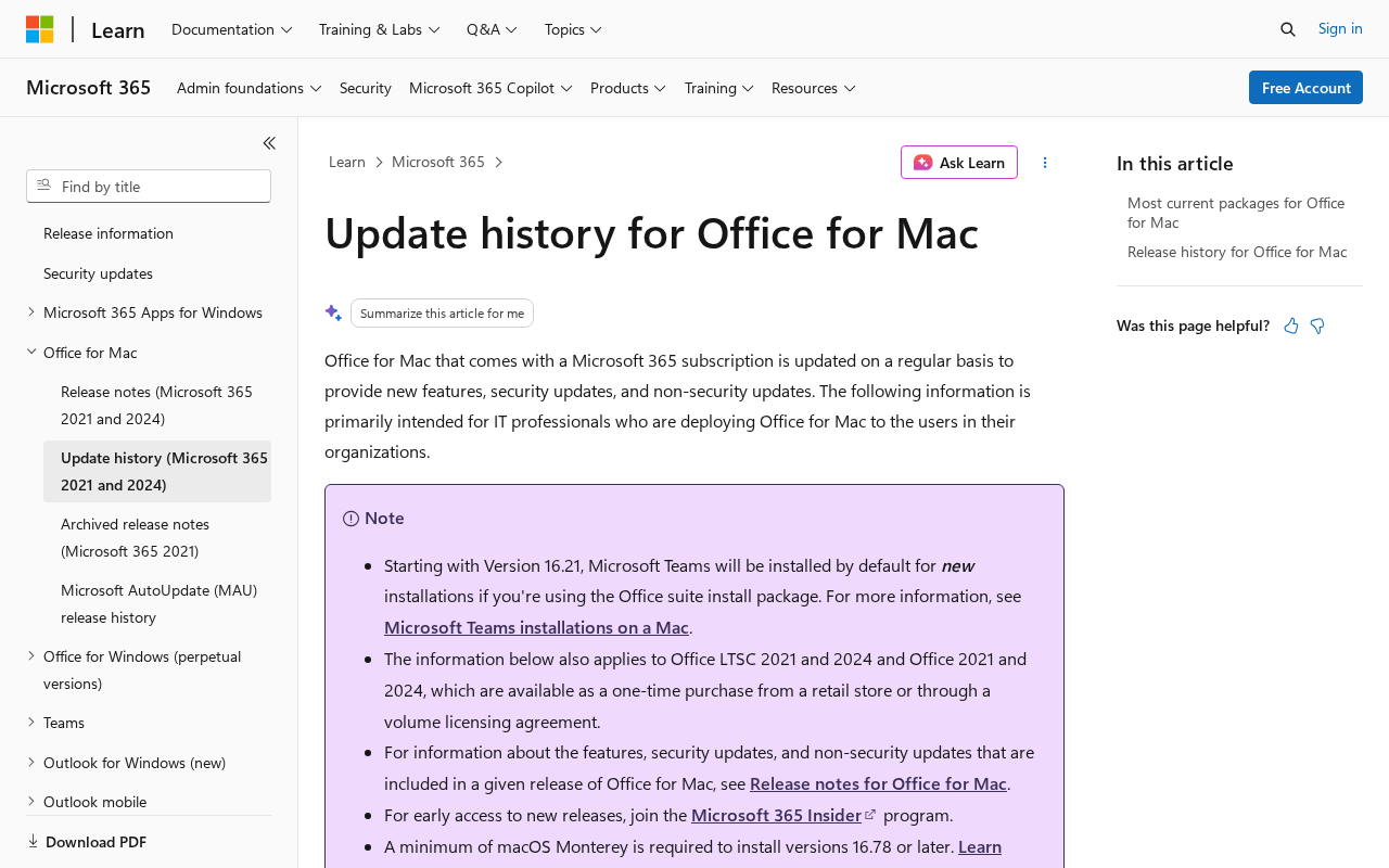 Microsoft Office for Mac 16.112 Security Update Fixes Several Serious Flaws 1 Microsoft Office for Mac update history page
