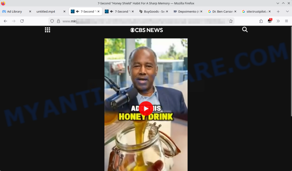 Mind Honey 60 Reviews Exposed: Fake or Real? Full Scam Investigation 2026 3 Fake CBS News style Honey Shield video using an apparent Ben Carson likeness