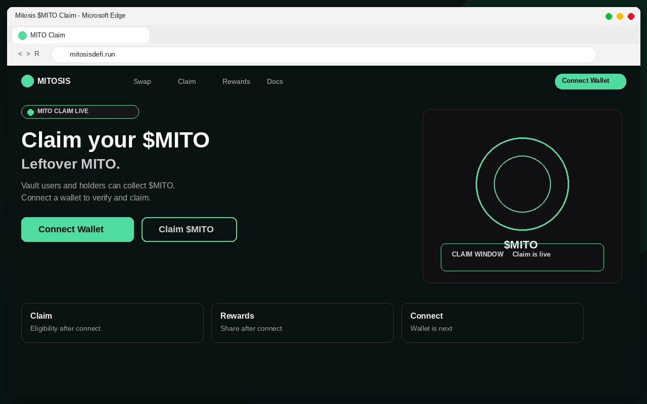Mitosis Airdrop EXPOSED: Fake $MITO Claim Pages Drain Wallets 1 Fake Mitosis $MITO airdrop claim page with Connect Wallet