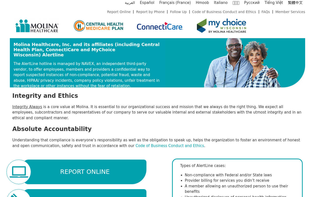 Molina Healthcare EXPOSED: Fake Cancel Texts and Overseas Claim Calls 1 Official Molina Healthcare AlertLine page for reporting fraud, waste, and abuse
