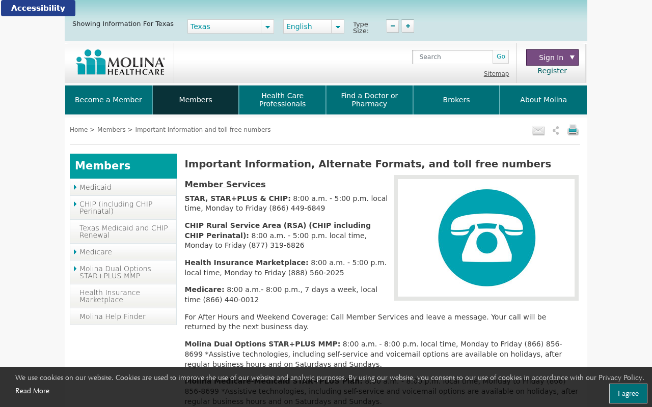 Molina Healthcare EXPOSED: Fake Cancel Texts and Overseas Claim Calls 2 Official Molina Healthcare Texas page listing plan-specific Member Services toll-free numbers