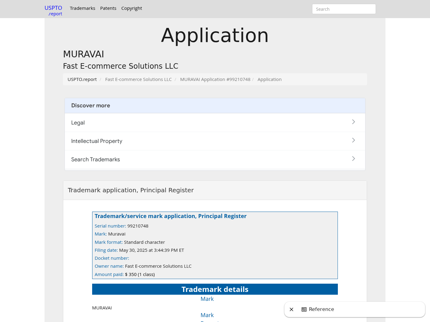 Filtered Shower Head Subscription Trap Exposed: Fake or Real? Investigation 2 Muravai trademark application identifying Fast E-commerce Solutions LLC as the owner