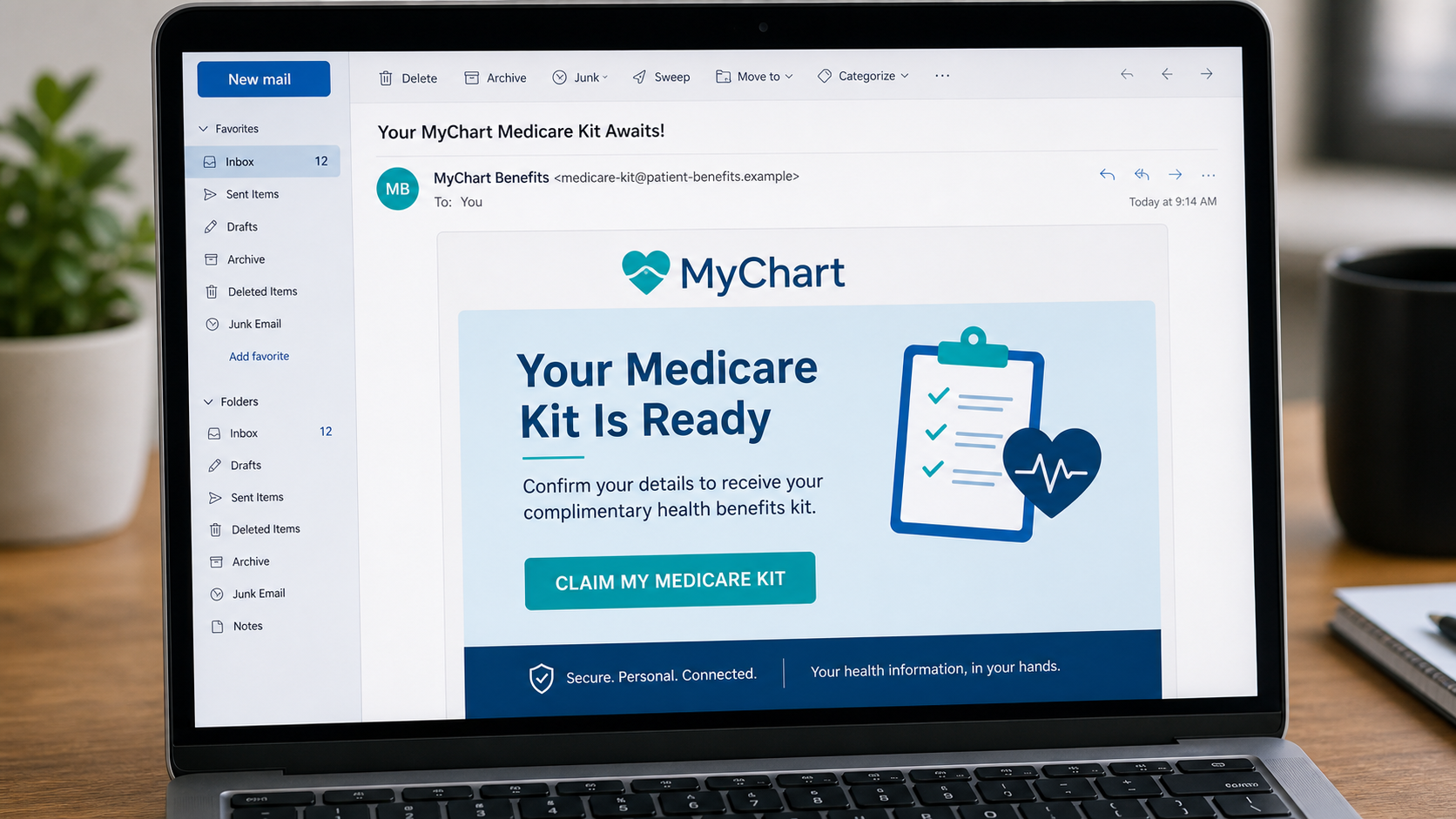 MyChart Scam Emails and Texts: Medicare Kits, Bills and Alerts 1 Example of a fake MyChart Medicare Kit phishing email