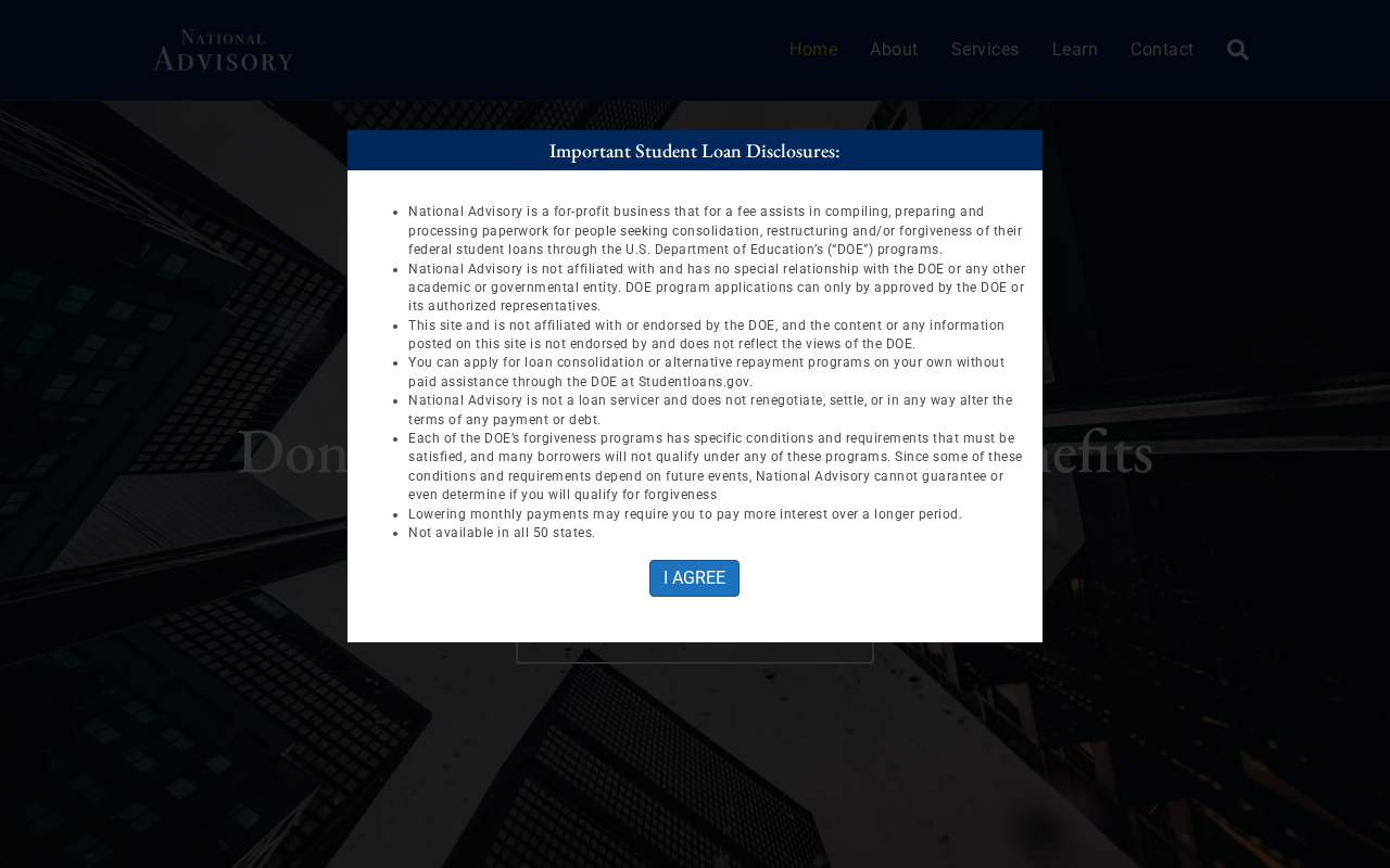 National Advisory Center EXPOSED: $45,000 Call Scripts Are Not the Laguna Hills Office 1 National Advisory homepage with Important Student Loan Disclosures modal and I AGREE button