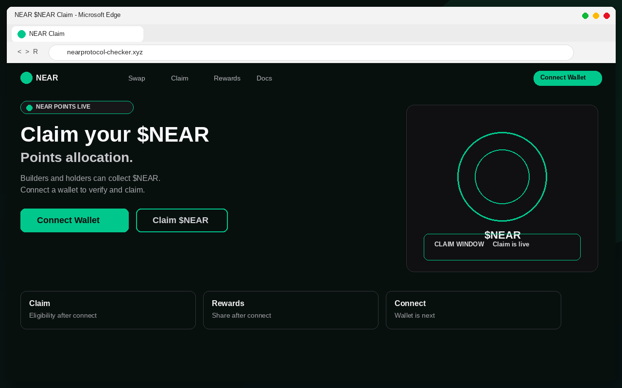 Fake NEAR $NEAR airdrop claim page with Connect Wallet