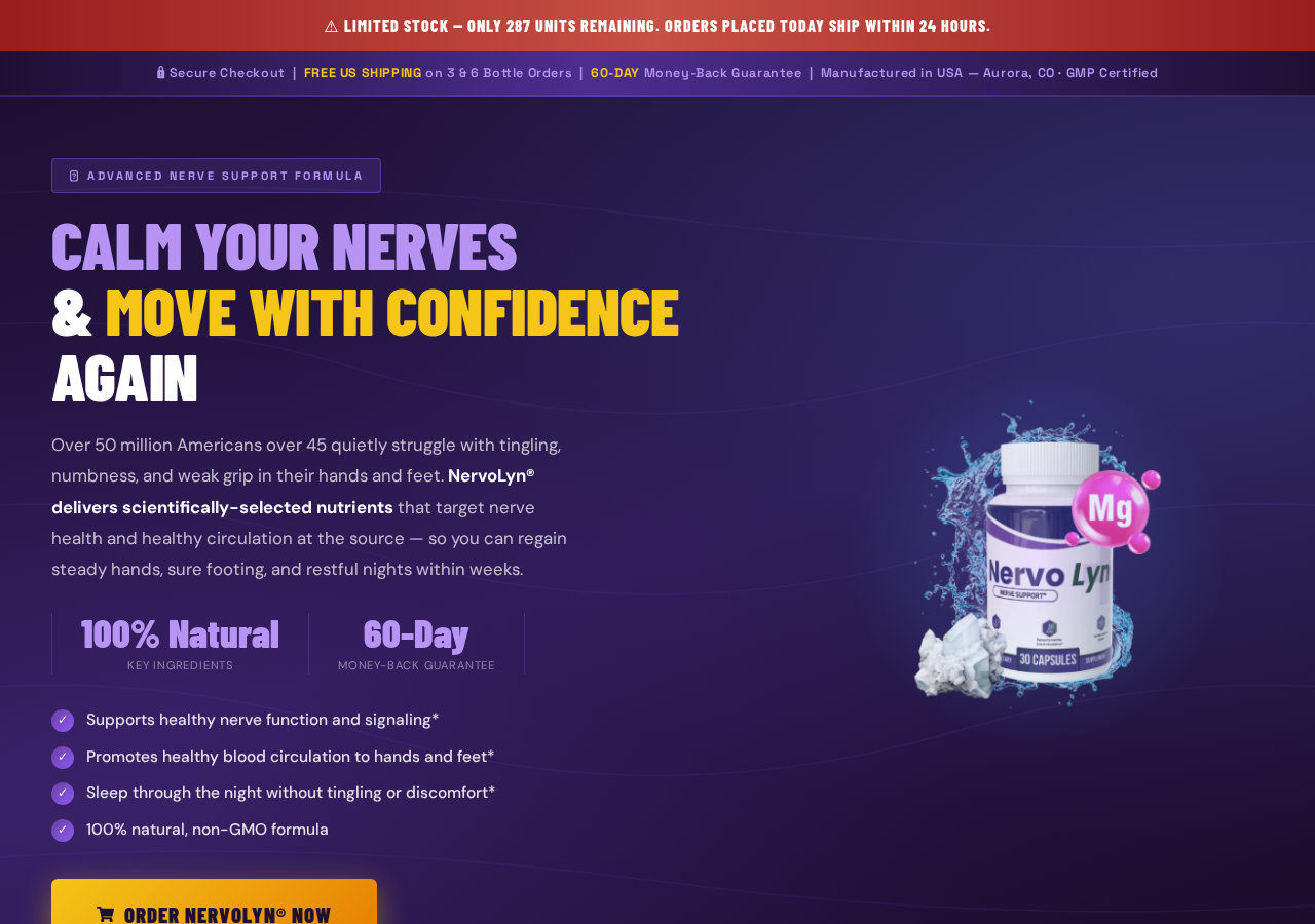 NervoLyn supplement sales page making nerve support claims