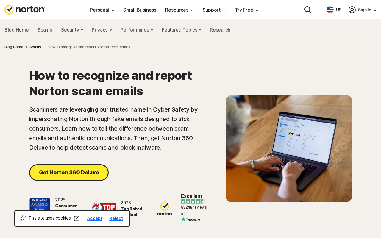 Official Norton page on how to recognize and report Norton scam emails