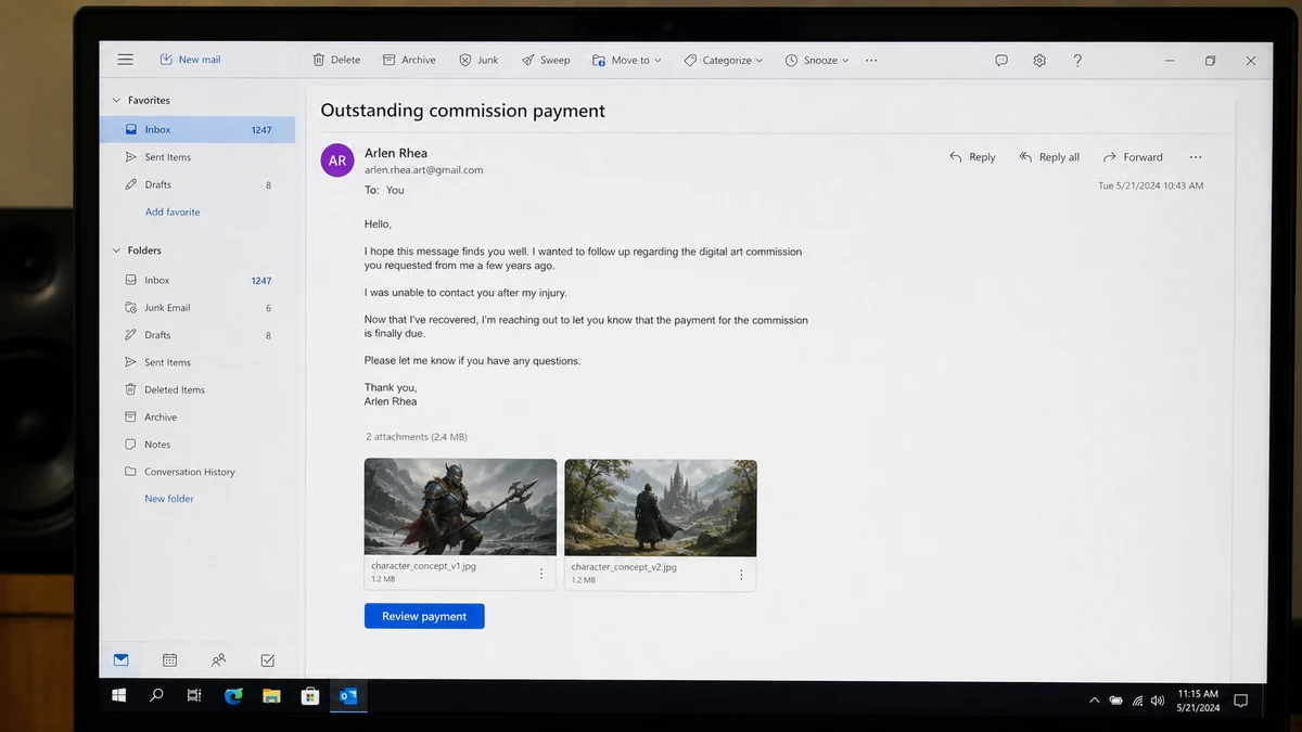 Old Art Commission Email Demands Payment Years Later 1 Realistic reconstruction of an unexpected email demanding payment for an old digital art commission