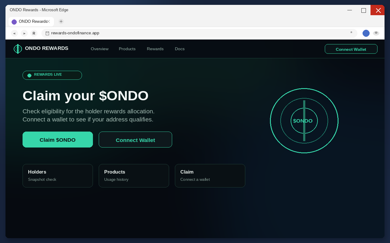 Ondo Airdrop EXPOSED: Fake $ONDO Claim Pages Drain Wallets 1 Fake $ONDO rewards claim page with Connect Wallet