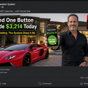 Sponsored ad promising huge earnings from pressing one button