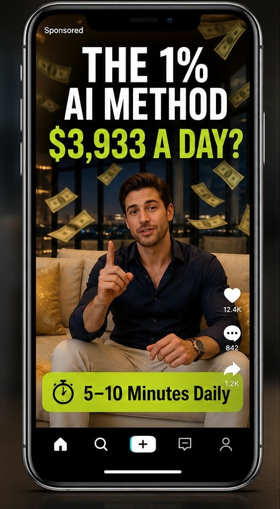 1% AI App Scam: Fake Passive Income Claims 1 Reconstruction of a 1% AI App social advertisement promising $3,933 a day