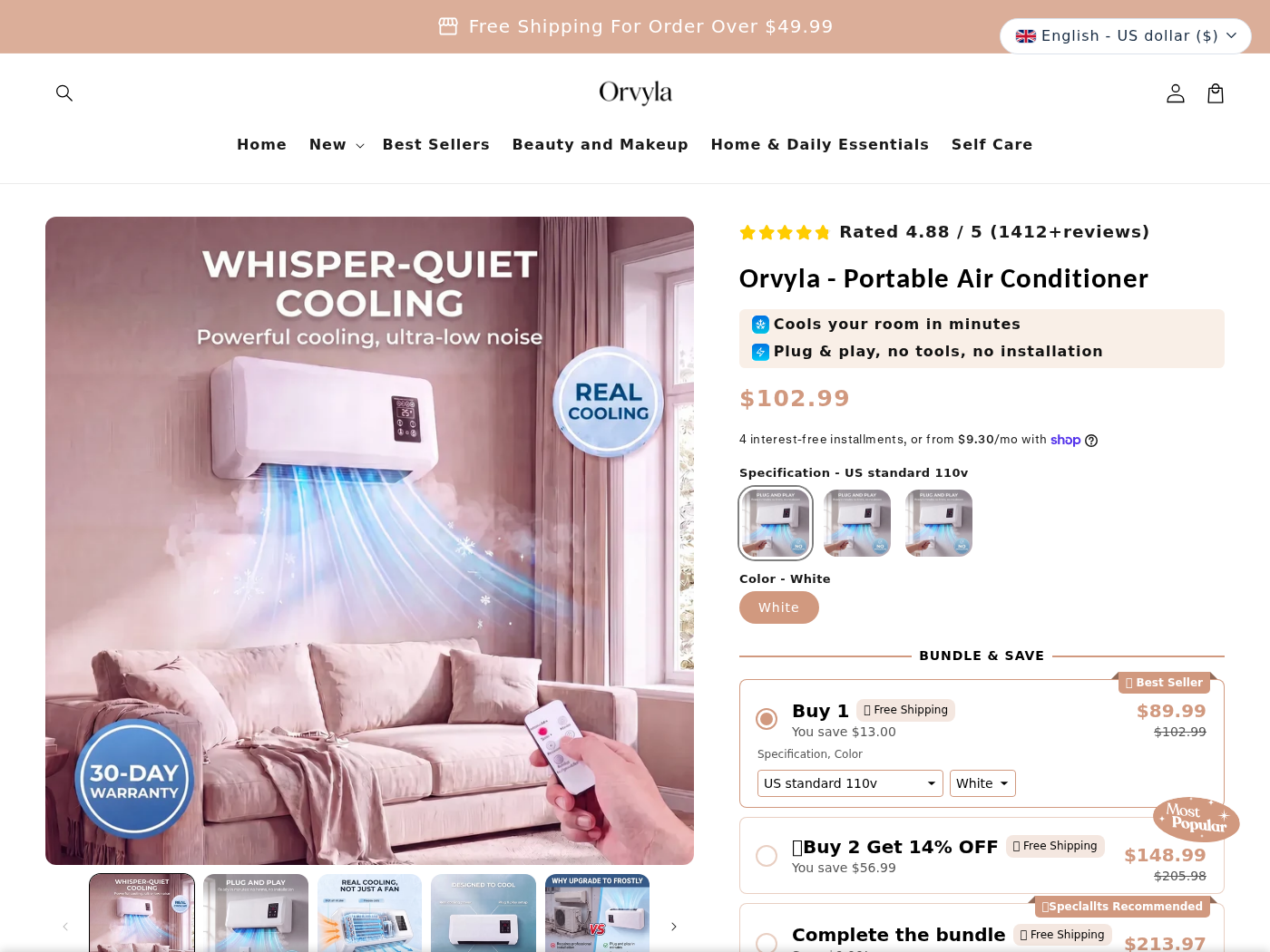 Beware the Vent-Free Portable AC Scam Promising Instant Whole-Room Cooling 1 Orvyla portable air conditioner page promising powerful cooling without installation