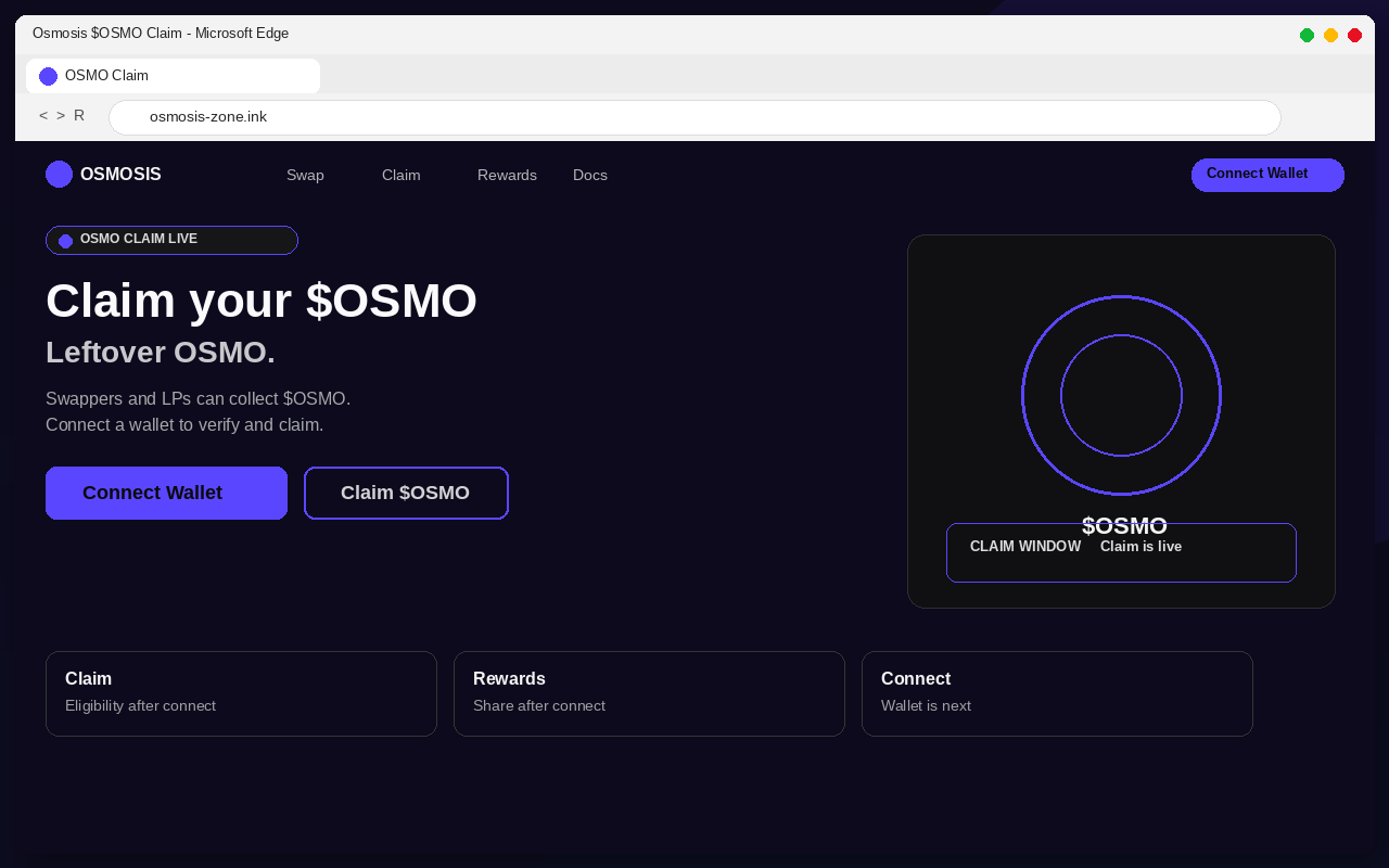 Osmosis Airdrop EXPOSED: Fake $OSMO Claim Pages Drain Wallets 1 Fake Osmosis $OSMO airdrop claim page with Connect Wallet