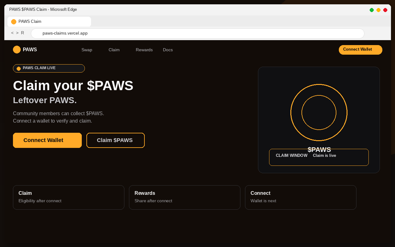 PAWS Airdrop EXPOSED: Fake $PAWS Claim Pages Drain Wallets 1 Fake PAWS $PAWS airdrop claim page with Connect Wallet