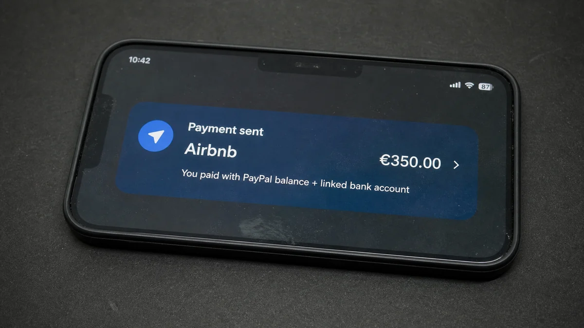 PayPal Airbnb Charge Appears After an Account Takeover 1 Realistic reconstruction of a phone notification showing an unauthorized €350 Airbnb payment through PayPal